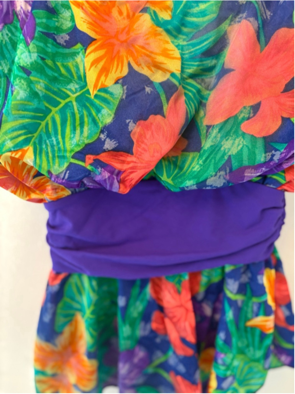 Vintage Sun Streak Tropical Swimsuit Size 8 Floral One Piece Skirted - Picture 3 of 11